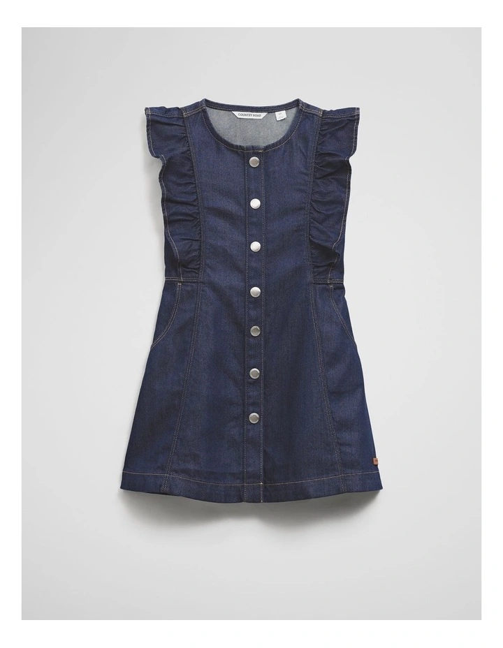 Denim Frill Dress in Indigo Rinse image 4