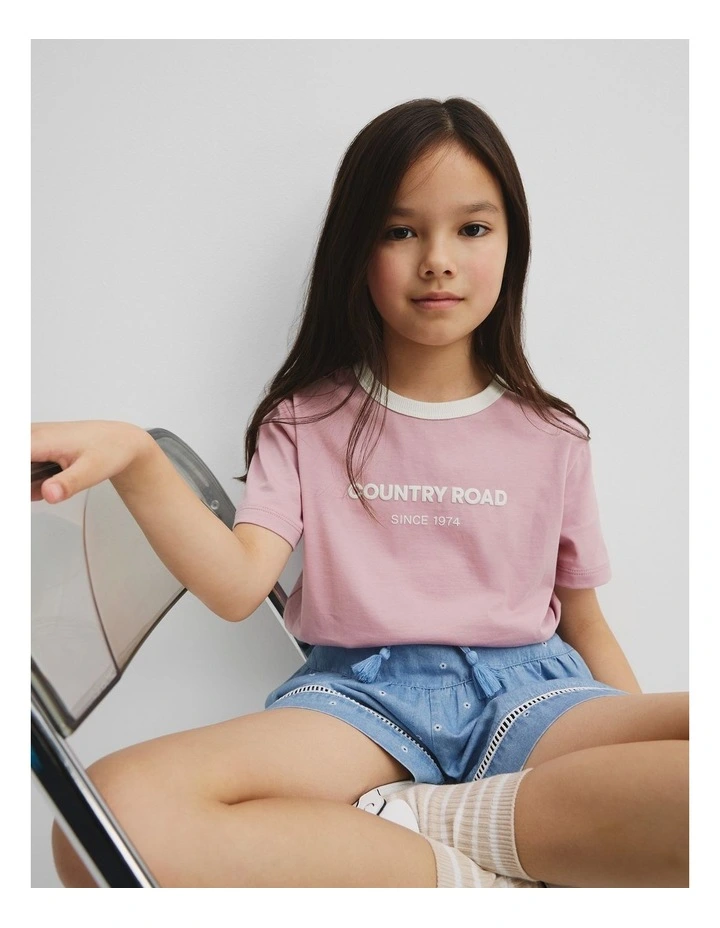Australian Cotton Contrast Logo T-Shirt in Soft Mauve image 1