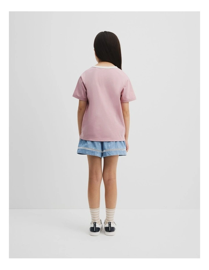 Australian Cotton Contrast Logo T-Shirt in Soft Mauve image 3