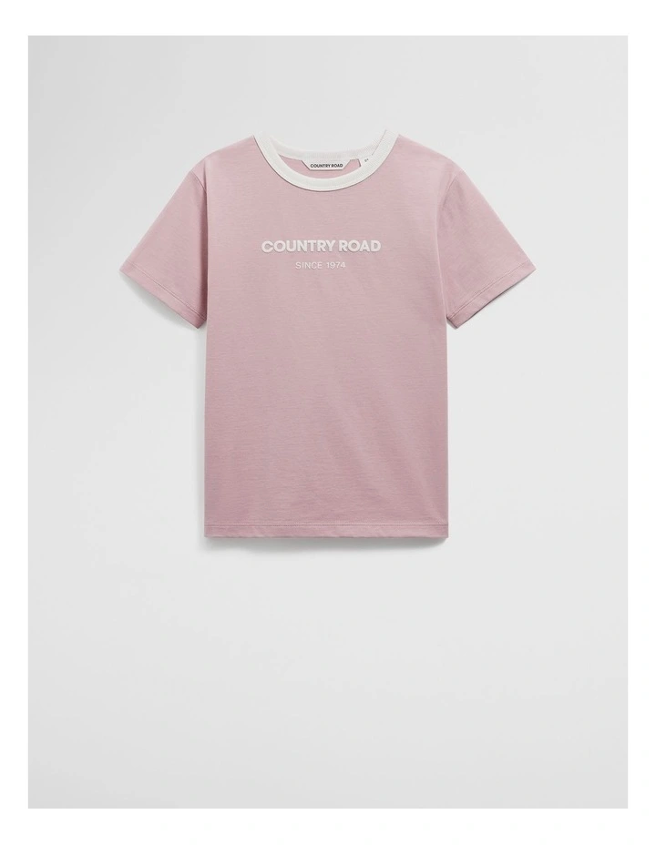 Australian Cotton Contrast Logo T-Shirt in Soft Mauve image 4