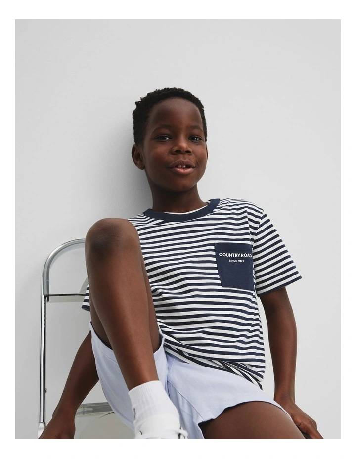 Organically Grown Cotton Pocket T-Shirt in Navy Stripe image 2