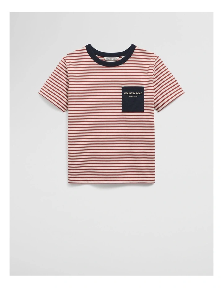 Organically Grown Cotton Pocket T-Shirt in Brick Stripe image 4