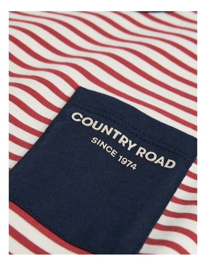 Organically Grown Cotton Pocket T-Shirt in Brick Stripe image 5