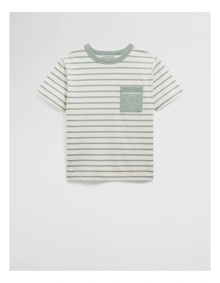 Organically Grown Cotton Pocket T-Shirt in Sage Stripe image 1