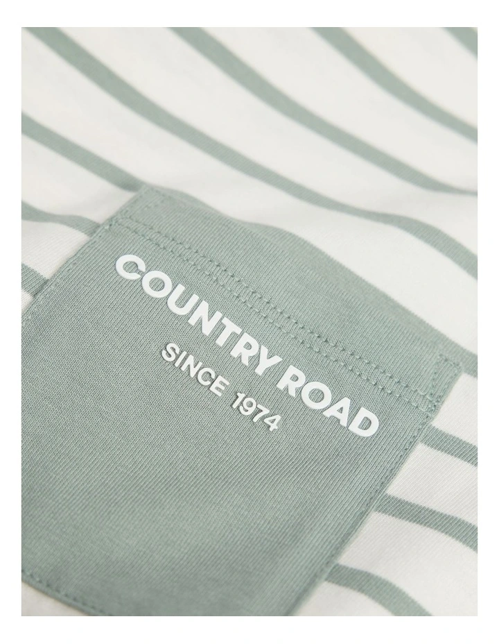 Organically Grown Cotton Pocket T-Shirt in Sage Stripe image 2