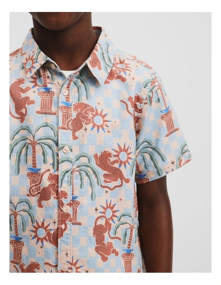 Leopard Check Shirt in Soft Blue image 2