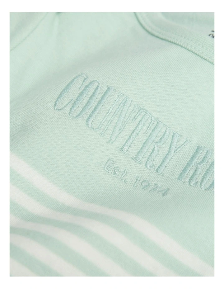 Organically Grown Cotton Stripe Long Sleeve Heritage Bodysuit in Mineral Green image 2