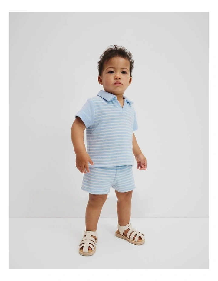 Organically Grown Cotton Terry Short in Soft Blue Strip image 1