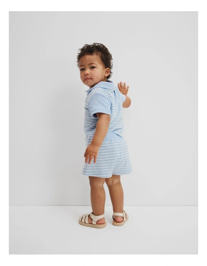 Organically Grown Cotton Terry Short in Soft Blue Strip image 3