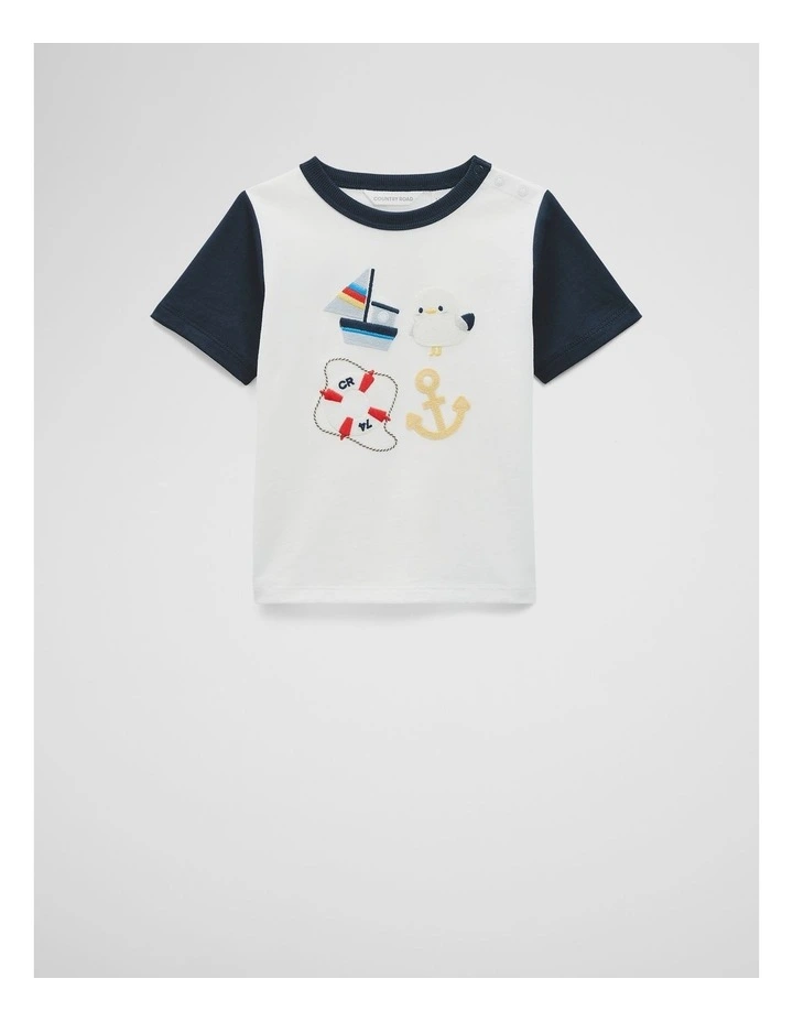 Organically Grown Cotton Out At Sea T-Shirt in Marshmallow image 1