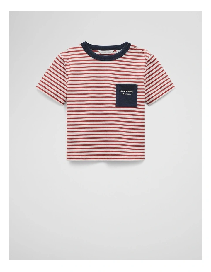 Organically Grown Cotton Pocket T-Shirt in Brick Stripe image 1