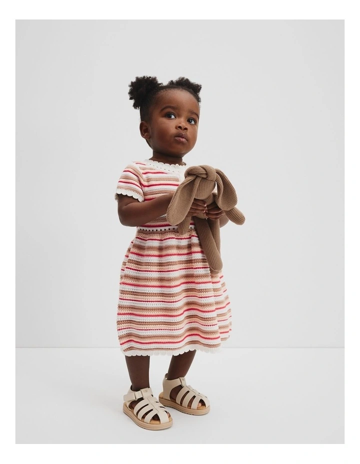Organically Grown Cotton Scallop Knit Dress in Multi Stripe image 2