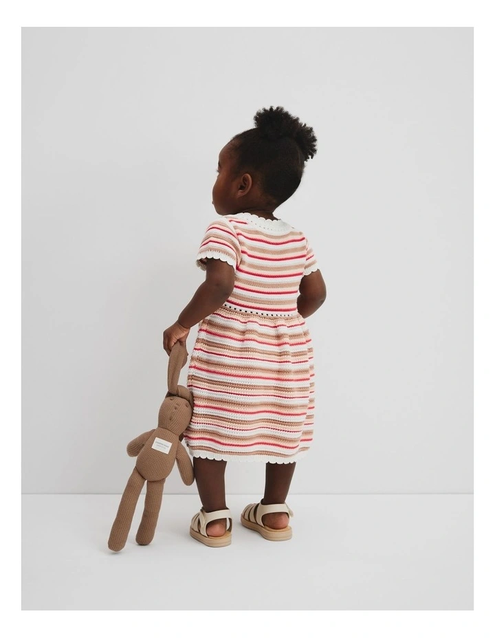 Organically Grown Cotton Scallop Knit Dress in Multi Stripe image 3