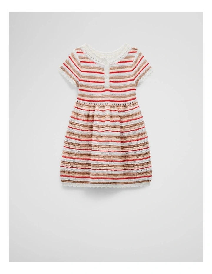 Organically Grown Cotton Scallop Knit Dress in Multi Stripe image 4
