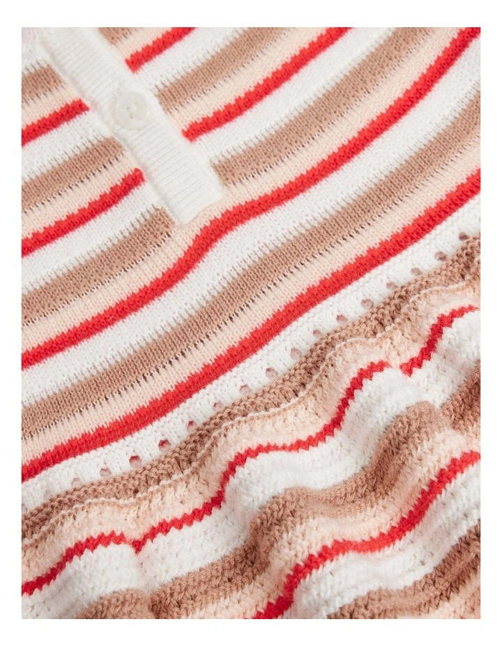 Organically Grown Cotton Scallop Knit Dress in Multi Stripe image 5