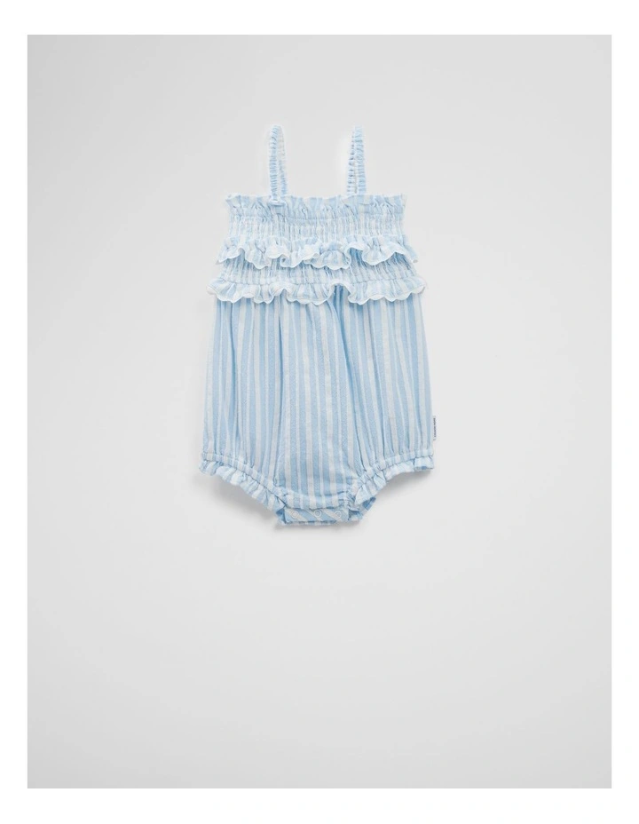 Scallop Stripe Romper in Sky image 1
