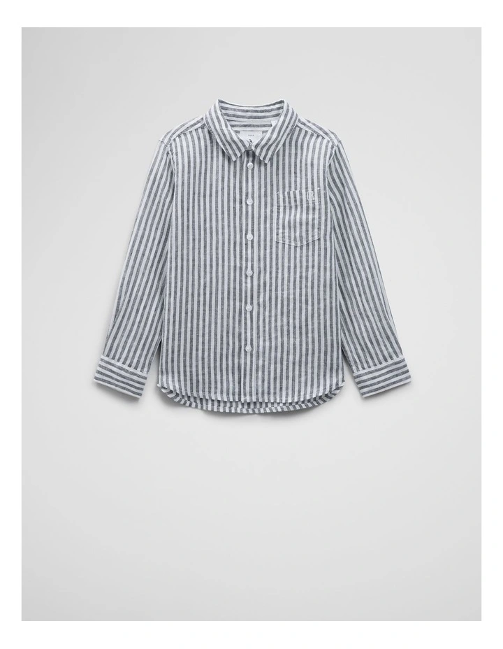 Organically Grown Linen Shirt in Navy Stripe image 1