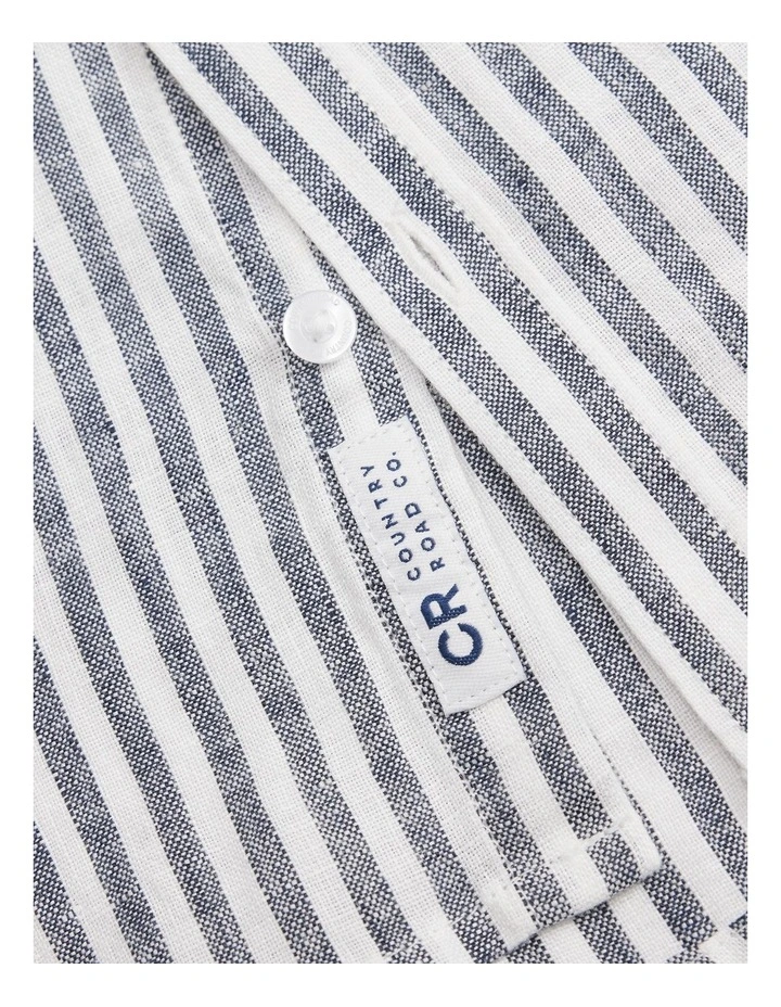 Organically Grown Linen Shirt in Navy Stripe image 2