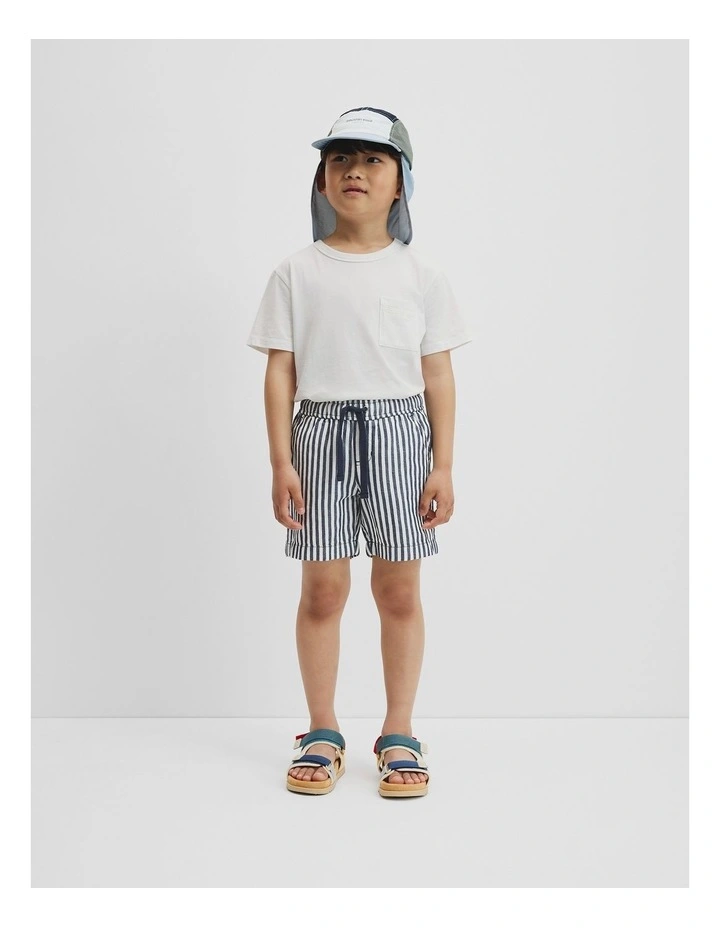 Cotton Linen Short in Navy Stripe image 1