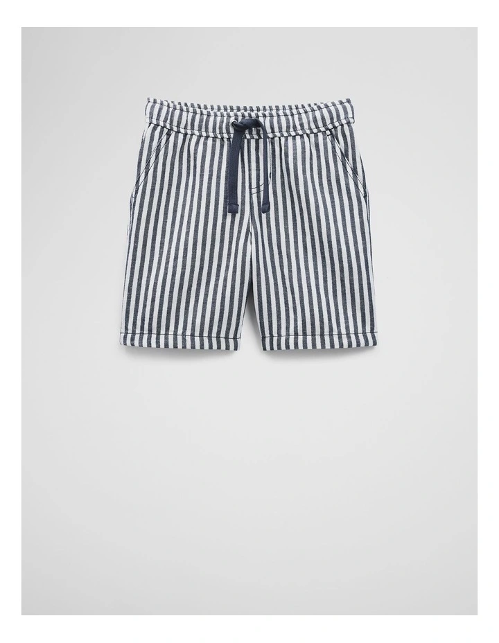 Cotton Linen Short in Navy Stripe image 4