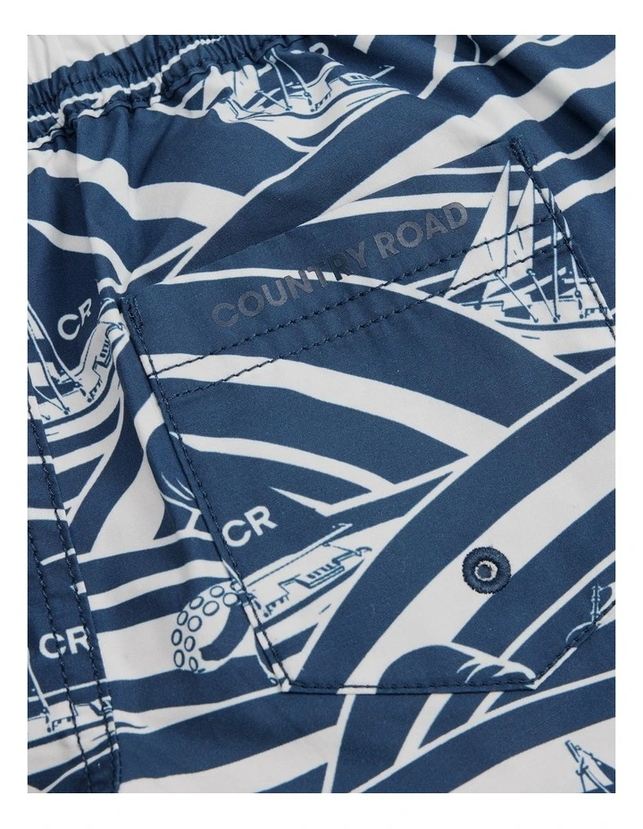 Recycled Blend Sea Print Board Short in Deep Blue image 2