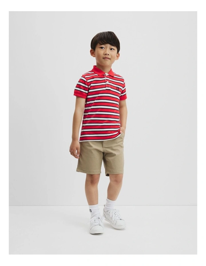 Organically Grown Cotton Logo Polo Shirt in Tomato Stripe image 1