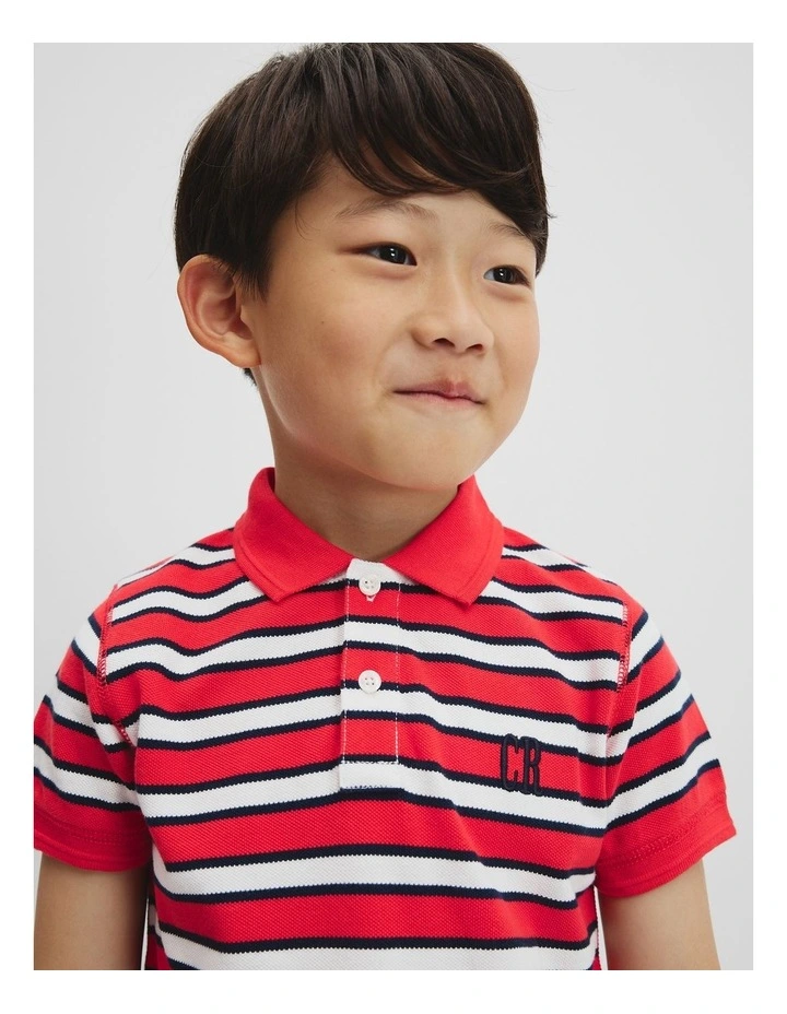 Organically Grown Cotton Logo Polo Shirt in Tomato Stripe image 2