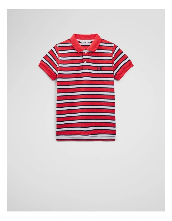 Organically Grown Cotton Logo Polo Shirt in Tomato Stripe image 4