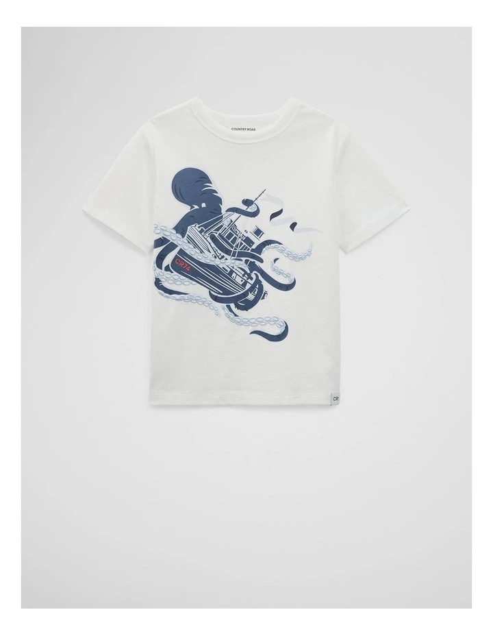 Organically Grown Cotton Octopus Print T-Shirt in Marshmallow image 1