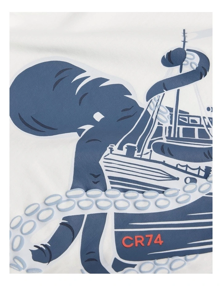 Organically Grown Cotton Octopus Print T-Shirt in Marshmallow image 2