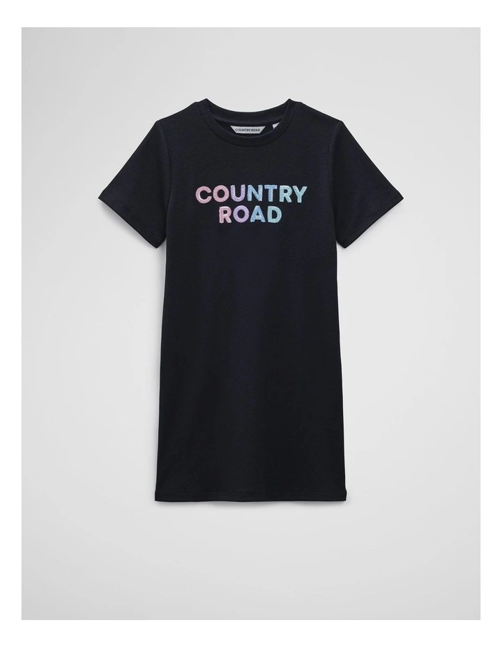 Polyester Blend Sequin Logo T-Shirt Dress in Multi Charcoal image 1