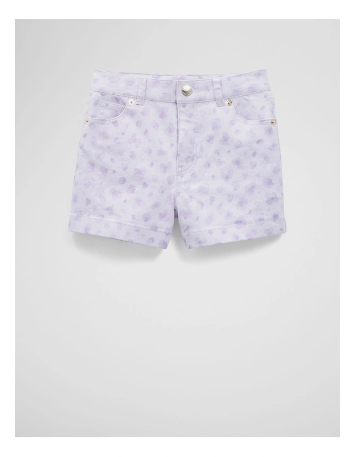 High Rise Denim Short in Lilac Leopard image 1