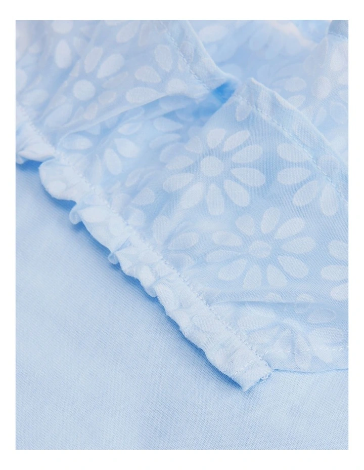 Organically Grown Cotton Frill Sleeve T-Shirt in Sky image 2