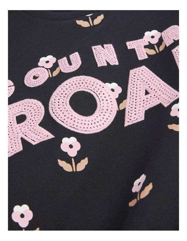 Organically Grown Cotton Sequin Logo T-Shirt in Charcoal Pansy image 2
