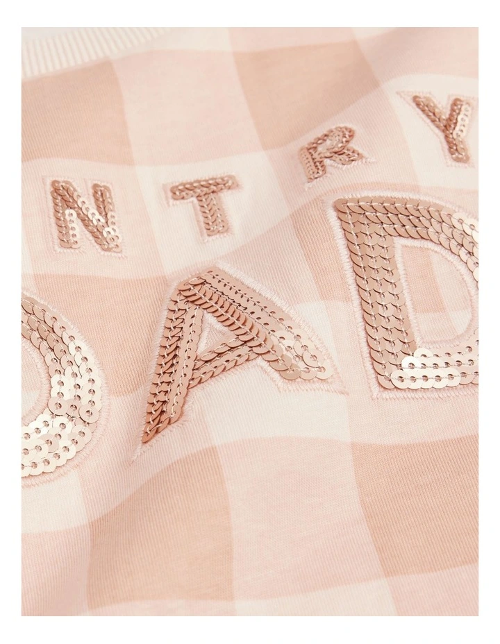 Organically Grown Cotton Sequin Logo T-Shirt in Toast Check image 2