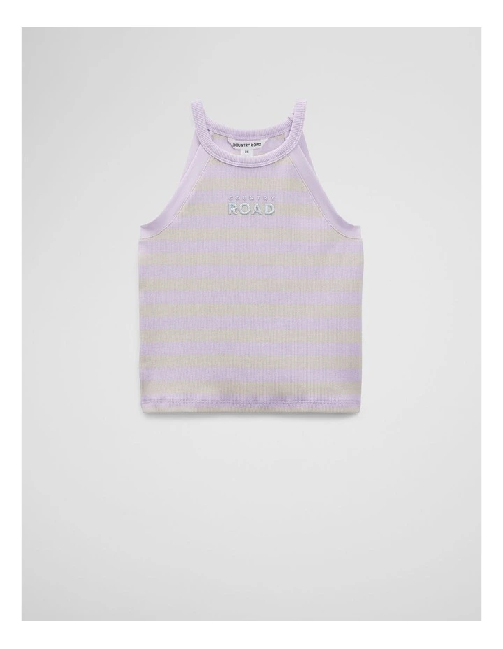 Australian Cotton Logo Halter Tank in Lilac Stripe image 1