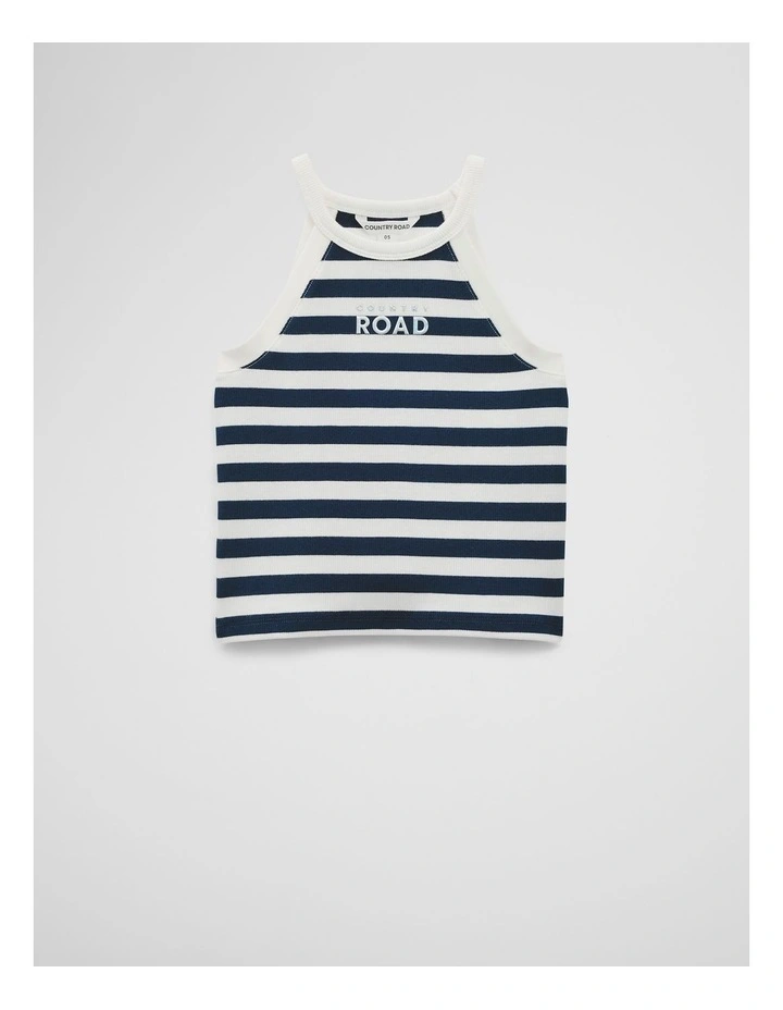 Australian Cotton Logo Halter Tank in Navy Stripe image 1