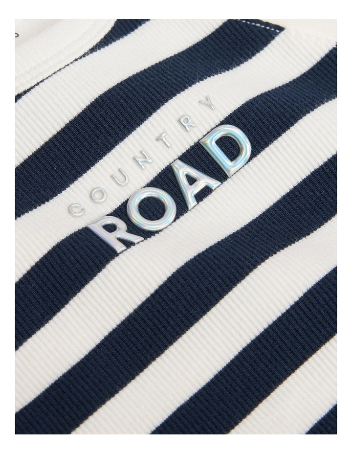 Australian Cotton Logo Halter Tank in Navy Stripe image 2
