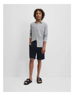 Teen Cotton Linen Short in Navy