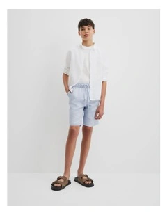 Teen Cotton Linen Short in Soft Blue