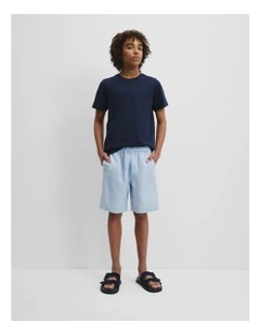 Teen Cotton Linen Short in Soft Blue