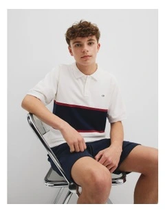 Teen Organically Grown Cotton Stripe Polo Shirt in Navy Brick