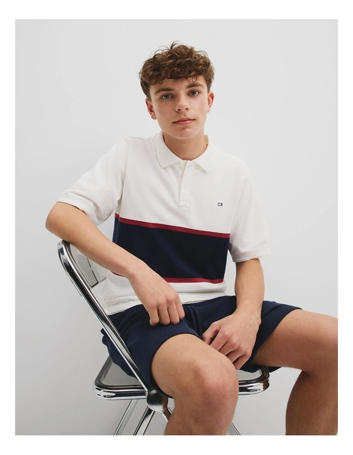 Teen Organically Grown Cotton Stripe Polo Shirt in Navy Brick image 1