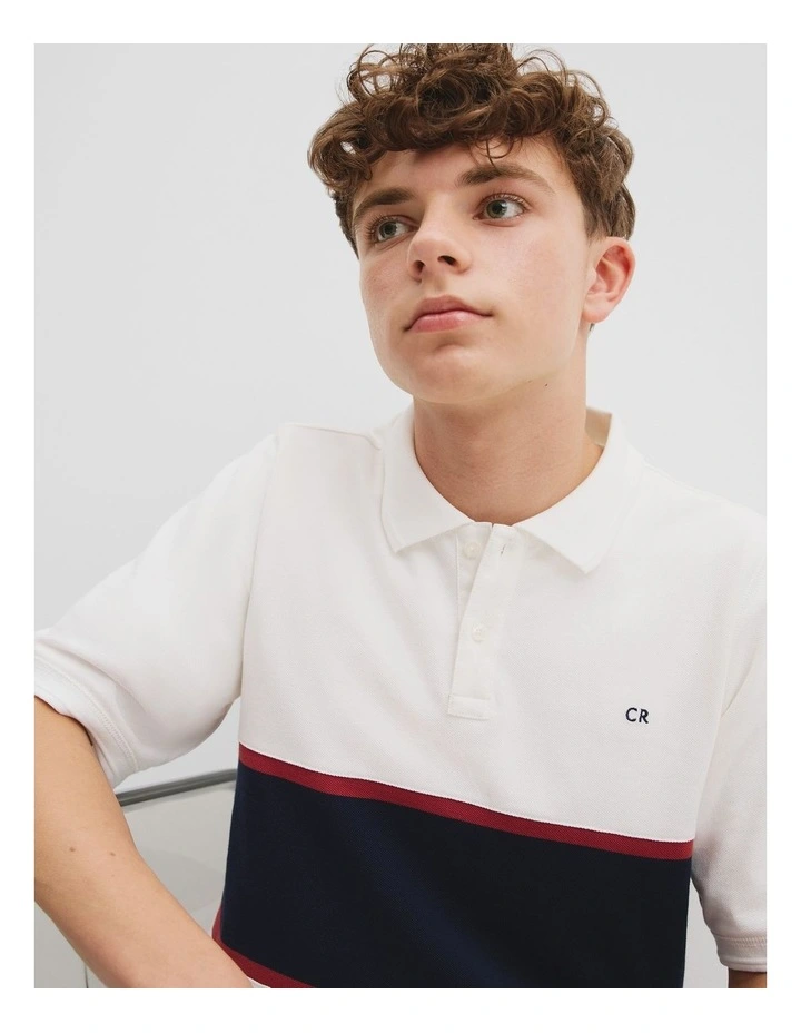 Teen Organically Grown Cotton Stripe Polo Shirt in Navy Brick image 3