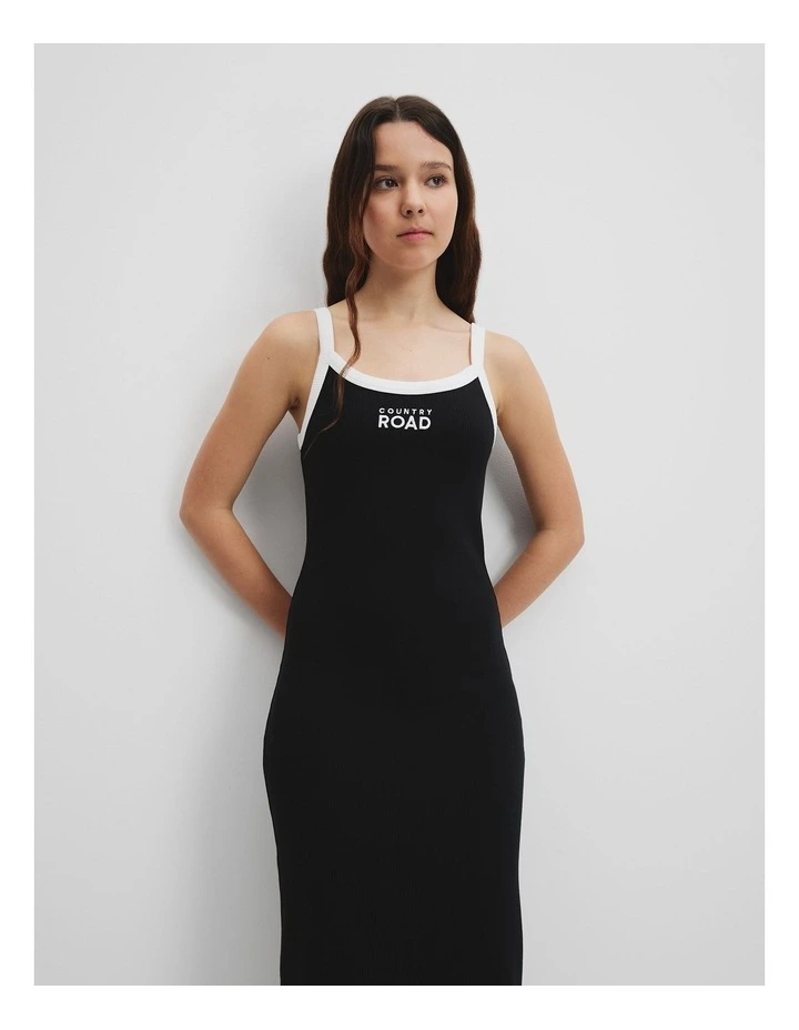 Teen Rib Midi Dress in Black image 1
