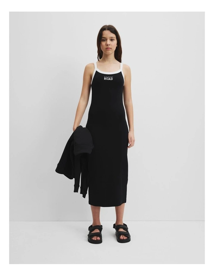 Teen Rib Midi Dress in Black image 2