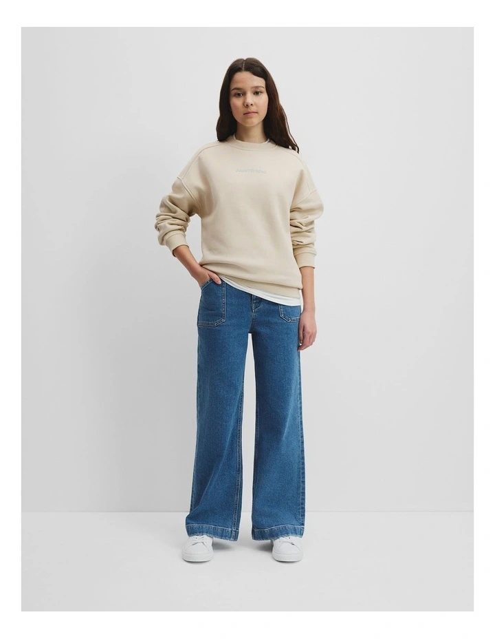 Teen Cotton Blend Longline Logo Sweat in Shell image 2