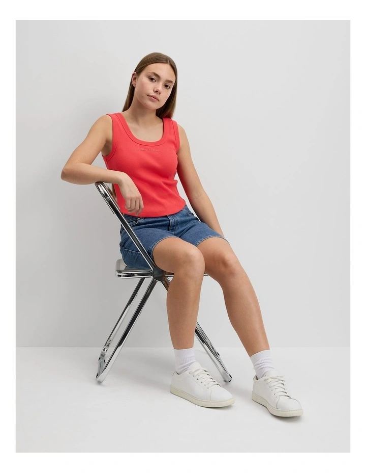 Teen Australian Cotton Blend Rib Logo Tank in Tomato image 1