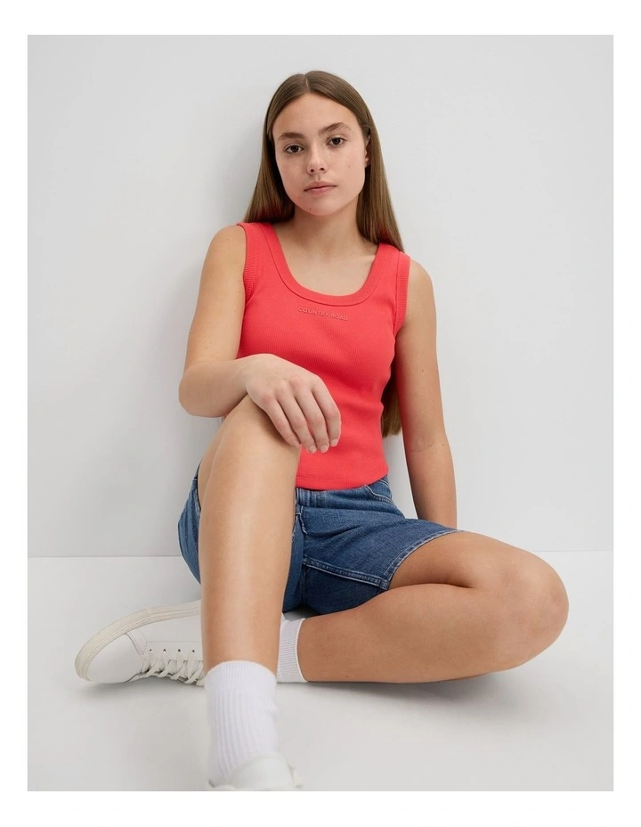 Teen Australian Cotton Blend Rib Logo Tank in Tomato image 2