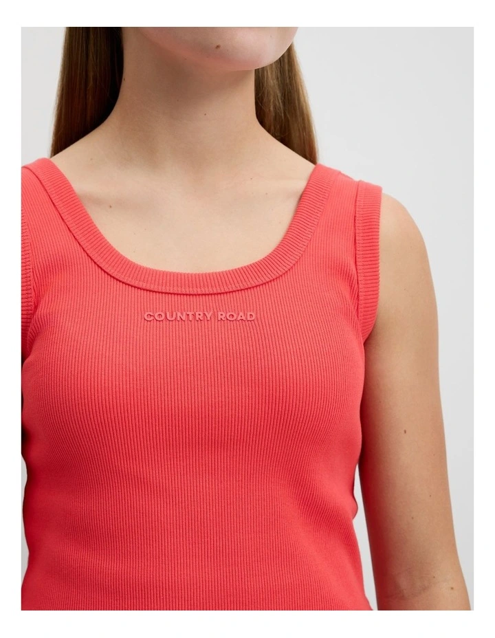 Teen Australian Cotton Blend Rib Logo Tank in Tomato image 3